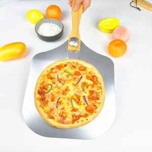 Pizza Peel 12 x 14inches, Pizza Paddle Pizza Spatula Shovel Pizza Cutter, Pizza Peel with Foldable Wood Handle, Aluminum Pizza Turner Peel Tools Making Accessories for Baking Pizza Bread