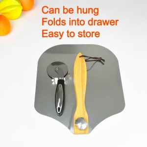 Pizza Peel 12 x 14inches, Pizza Paddle Pizza Spatula Shovel Pizza Cutter, Pizza Peel with Foldable Wood Handle, Aluminum Pizza Turner Peel Tools Making Accessories for Baking Pizza Bread