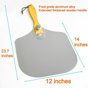 Pizza Peel 12 x 14inches, Pizza Paddle Pizza Spatula Shovel Pizza Cutter, Pizza Peel with Foldable Wood Handle, Aluminum Pizza Turner Peel Tools Making Accessories for Baking Pizza Bread