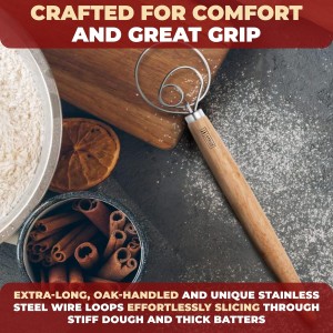 ORBLUE Premium Danish Dough Whisk - Dutch Whisk with Stainless Steel Ring - Danish Whisk for Bread, Pastry or Pizza Dough, 13-inch 1-PACK