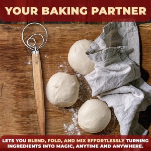 ORBLUE Premium Danish Dough Whisk - Dutch Whisk with Stainless Steel Ring - Danish Whisk for Bread, Pastry or Pizza Dough, 13-inch 1-PACK