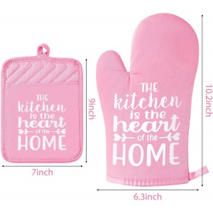 GROBRO7 6Pcs Funny Oven Mitts Pot Holders The Kitchen is The Heart of The Home Heat Resistant Hot Pad Machine Washable Gloves with Hanging Loop Pocket Hot Pad for Baking Cooking Pink