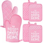 GROBRO7 6Pcs Funny Oven Mitts Pot Holders The Kitchen is The Heart of The Home Heat Resistant Hot Pad Machine Washable Gloves with Hanging Loop Pocket Hot Pad for Baking Cooking Pink