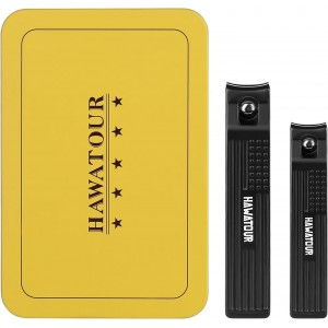 HAWATOUR Nail Clippers Set, Ultra Sharp Curved Blade Fingernail and Toenail Clipper Cutters with Visibly Tin Case, Squares and Stripes, Black