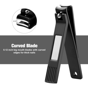 HAWATOUR Nail Clippers Set, Ultra Sharp Curved Blade Fingernail and Toenail Clipper Cutters with Visibly Tin Case, Squares and Stripes, Black