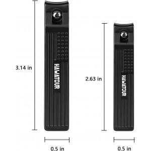 HAWATOUR Nail Clippers Set, Ultra Sharp Curved Blade Fingernail and Toenail Clipper Cutters with Visibly Tin Case, Squares and Stripes, Black