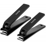 HAWATOUR Nail Clippers Set, Ultra Sharp Curved Blade Fingernail and Toenail Clipper Cutters with Visibly Tin Case, Squares and Stripes, Black