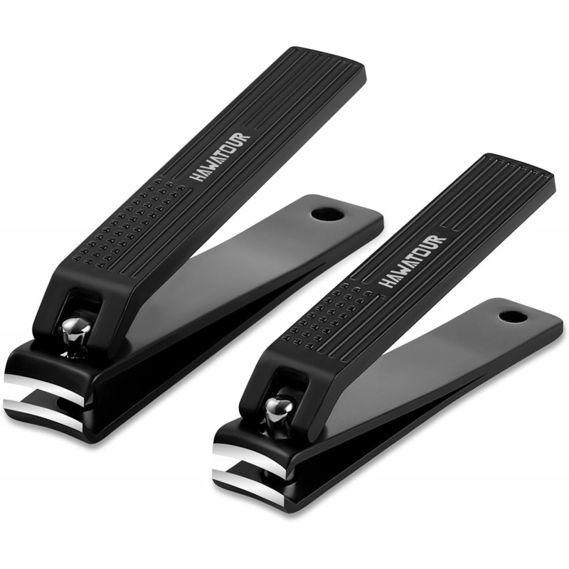 HAWATOUR Nail Clippers Set, Ultra Sharp Curved Blade Fingernail and Toenail Clipper Cutters with Visibly Tin Case, Squares and Stripes, Black