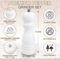 Salt and Pepper Grinder Set of 2 - Wood Salt and Pepper Mill with Adjustable Coarseness Ceramic Core - Manual Salt Grinders Refillable Spice Mills - Pepper Shakers for Sea Salt/Chili/Sesame, 6.5 Inch