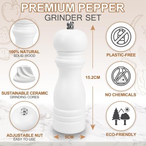 Salt and Pepper Grinder Set of 2 - Wood Salt and Pepper Mill with Adjustable Coarseness Ceramic Core - Manual Salt Grinders Refillable Spice Mills - Pepper Shakers for Sea Salt/Chili/Sesame, 6.5 Inch