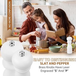 Salt and Pepper Grinder Set of 2 - Wood Salt and Pepper Mill with Adjustable Coarseness Ceramic Core - Manual Salt Grinders Refillable Spice Mills - Pepper Shakers for Sea Salt/Chili/Sesame, 6.5 Inch