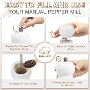 Salt and Pepper Grinder Set of 2 - Wood Salt and Pepper Mill with Adjustable Coarseness Ceramic Core - Manual Salt Grinders Refillable Spice Mills - Pepper Shakers for Sea Salt/Chili/Sesame, 6.5 Inch