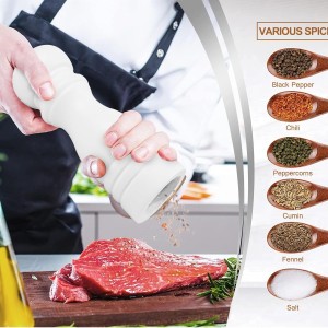 Salt and Pepper Grinder Set of 2 - Wood Salt and Pepper Mill with Adjustable Coarseness Ceramic Core - Manual Salt Grinders Refillable Spice Mills - Pepper Shakers for Sea Salt/Chili/Sesame, 6.5 Inch