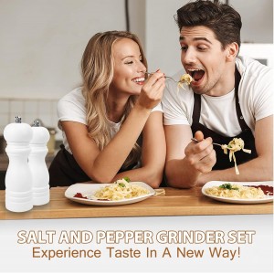 Salt and Pepper Grinder Set of 2 - Wood Salt and Pepper Mill with Adjustable Coarseness Ceramic Core - Manual Salt Grinders Refillable Spice Mills - Pepper Shakers for Sea Salt/Chili/Sesame, 6.5 Inch