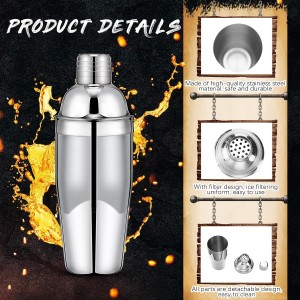 Nitial 6 Pcs 25 oz Stainless Steel Cocktail Shaker No Leaks Martini Shaker with Built In Strainer Bar Bartender Margarita Mixer Tools for Mixed Drinks, Beginners