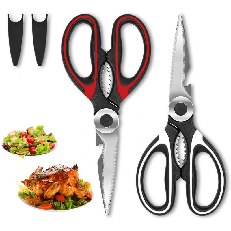 SZHLUX 2-Pack Kitchen Scissors Heavy Duty, Premium Sharp Kitchen Shears for Food, Fish, Meat, Bones, Poultry and Vegetables with Strong Stainless Steel Blades Multi Purpose Cooking Scissors