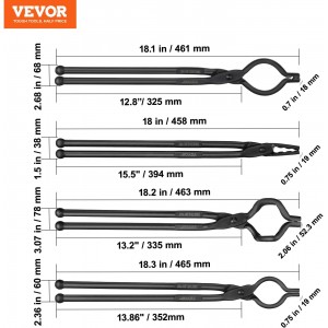 VEVOR Blacksmith Tongs, 4 PCS: V-Bit Bolt, Wolf Jaw, Z V-Bit & Gripping - A3 Carbon Steel, 18' for Blacksmiths & Bladesmiths