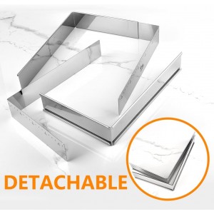 Guowall Extensible Stainless Steel Square Cake Mold Heavy Duty Adjustable Mousse Ring Rectangle Shaped Detachable Mousse Cake Cutter, Pastry DIY Baking Tool - 10 * 7in