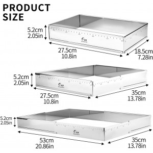 Guowall Extensible Stainless Steel Square Cake Mold Heavy Duty Adjustable Mousse Ring Rectangle Shaped Detachable Mousse Cake Cutter, Pastry DIY Baking Tool - 10 * 7in