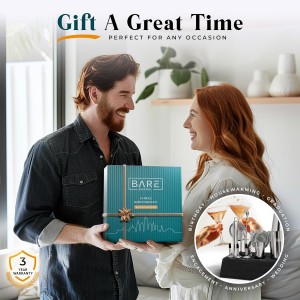 BARE BARREL® Mixology Bartender Kit Bar Set | 14-Piece Cocktail Shaker Set | Martini Barware Mixing Tools for Home Bartending | Incl. 35 Recipe Cards | Gift Set (28oz Boston Shaker, Silver/Black)