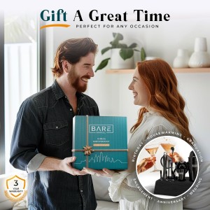 BARE BARREL® Mixology Bartender Kit Bar Set | 14-Piece Cocktail Shaker Set | Martini Barware Mixing Tools for Home Bartending | Incl. 35 Recipe Cards | Gift Set (24oz Cobbler Shaker, Jet Black/Black)