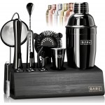 BARE BARREL® Mixology Bartender Kit Bar Set | 14-Piece Cocktail Shaker Set | Martini Barware Mixing Tools for Home Bartending | Incl. 35 Recipe Cards | Gift Set (24oz Cobbler Shaker, Jet Black/Black)