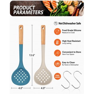 Kitchen Ladle Strainer, Large Slotted Spoon with High Heat Resistant BPA Free, Non Stick Cooking Skimmers For Draining & Frying, 13.2inch (Khaki & Blue)