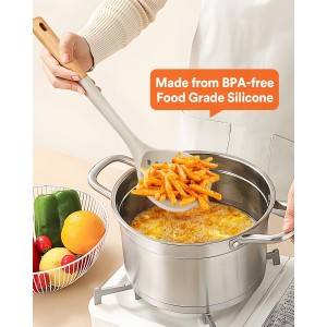 Kitchen Ladle Strainer, Large Slotted Spoon with High Heat Resistant BPA Free, Non Stick Cooking Skimmers For Draining & Frying, 13.2inch (Khaki & Blue)