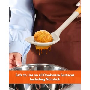 Kitchen Ladle Strainer, Large Slotted Spoon with High Heat Resistant BPA Free, Non Stick Cooking Skimmers For Draining & Frying, 13.2inch (Khaki & Blue)