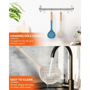 Kitchen Ladle Strainer, Large Slotted Spoon with High Heat Resistant BPA Free, Non Stick Cooking Skimmers For Draining & Frying, 13.2inch (Khaki & Blue)