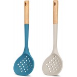 Kitchen Ladle Strainer, Large Slotted Spoon with High Heat Resistant BPA Free, Non Stick Cooking Skimmers For Draining & Frying, 13.2inch (Khaki & Blue)