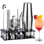 Cocktail Shaker Set Bartender Kit : 15-Piece Bar Tool Set with Acrylic Stand Bars Set with All Practical Bar Accessories, for Drink Mixing, Bar, Home, Lounge & Party, Silver