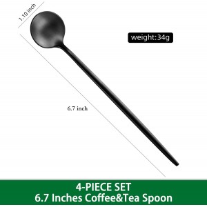4 PCS 6.7 Inches Satin Black Stainless Steel 18/10 Coffee Spoons,Iced Tea Spoon,Espresso Stirring Spoons,Matte Black SS304 Teaspoons,Dessert Spoon,Long Coffee Spoons accessories