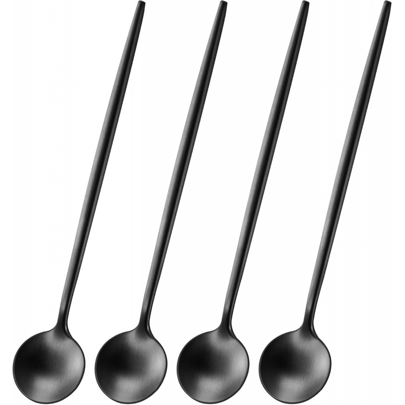 4 PCS 6.7 Inches Satin Black Stainless Steel 18/10 Coffee Spoons,Iced Tea Spoon,Espresso Stirring Spoons,Matte Black SS304 Teaspoons,Dessert Spoon,Long Coffee Spoons accessories