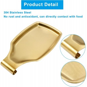 8.1 x 4.3 Inch Gold Square Spoon Rest, 304 Stainless Steel Utensil Holder Kitchen Spoon Rest, Cooking Utensils Holder for Stove Top Spatula Ladle, Dishwasher Safe
