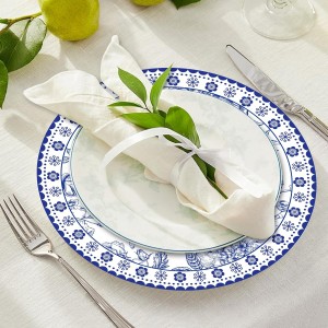 50 Pcs 14 Inch Blue Floral Paper Place Mats Chinoiserie Round Placemats Flower Disposable Decorative Table Mats for Dinner Table Setting Banquet Party Supplies