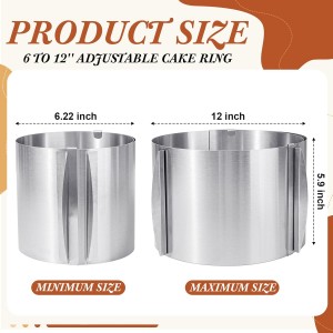 Hushee 2 Pcs 6 to 12 Inch Cake Ring 5.9 Inch High Adjustable Cake Mold Baking Rings Kit Round Stainless Steel Decorating Bakeware Tools with Scaling for Mousse Baking Dessert Making