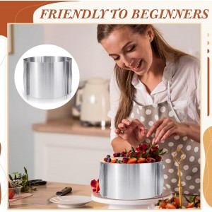 Hushee 2 Pcs 6 to 12 Inch Cake Ring 5.9 Inch High Adjustable Cake Mold Baking Rings Kit Round Stainless Steel Decorating Bakeware Tools with Scaling for Mousse Baking Dessert Making