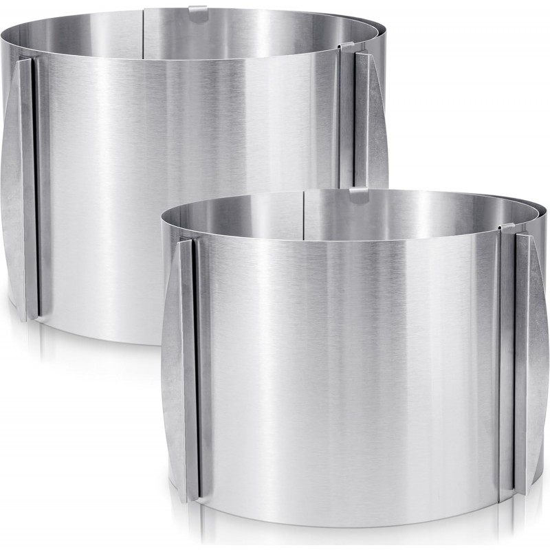Hushee 2 Pcs 6 to 12 Inch Cake Ring 5.9 Inch High Adjustable Cake Mold Baking Rings Kit Round Stainless Steel Decorating Bakeware Tools with Scaling for Mousse Baking Dessert Making