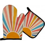 Mingnei Colourful Boho Sun Oven Mitts and Pot Holders Set, Boho Sun Kitchen Decor, Heat Resistant Hot Pads for Cooking Baking BBQ Grilling