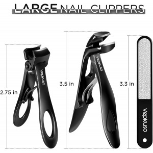 Nail Clippers for Seniors, Wide Jaw Fingernail Clippers and Angled Head Toenail Clippers for Thick Nail, Professional German Nail Clippers for Men, Women&Pregnant，Black