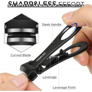 Nail Clippers for Seniors, Wide Jaw Fingernail Clippers and Angled Head Toenail Clippers for Thick Nail, Professional German Nail Clippers for Men, Women&Pregnant，Black