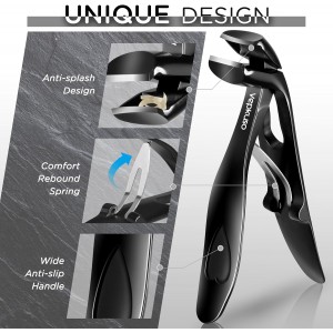 Nail Clippers for Seniors, Wide Jaw Fingernail Clippers and Angled Head Toenail Clippers for Thick Nail, Professional German Nail Clippers for Men, Women&Pregnant，Black