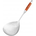 Large Slotted Spoon with Long Wooden Handle - Lyveit 16 Inch Deep Frying Scoop with Hanging Holes, 304 Stainless Steel Fryer Skimmer Spoons for Kitchen Cooking Frying Draining