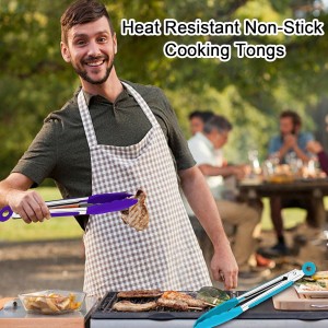7 Pack Kitchen Tongs,Cooking Tongs with Stainless Steel Silicon Handles and Nylon Tips,7 Inch Stainless Steel Tongs,Heat Resistant Non-Stick BBQ Tongs with Locking, for Cooking Grilling Salad