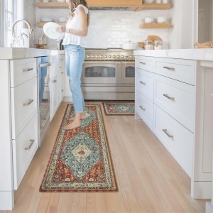 Collive Boho Kitchen Mats 2PCS, Cushioned Kitchen Mat for Floor Anti Fatigue Waterproof Kitchens Rugs Set of 2, Non Skid Comfort Standing Rug for Office, Sink, Laundry, 17.3