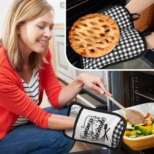 8 Pcs Pot Holders with Pocket Farmhouse Kitchen Black White Decoration Home Sweet Potholder Hot Pad Oven Mitt Cookie Bag Oven Gloves Heat Resistant for Kitchen Decoration Baking Cooking Gift Microwave