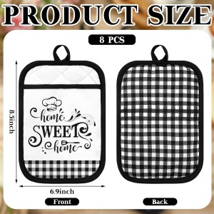 8 Pcs Pot Holders with Pocket Farmhouse Kitchen Black White Decoration Home Sweet Potholder Hot Pad Oven Mitt Cookie Bag Oven Gloves Heat Resistant for Kitchen Decoration Baking Cooking Gift Microwave