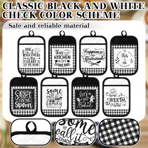 8 Pcs Pot Holders with Pocket Farmhouse Kitchen Black White Decoration Home Sweet Potholder Hot Pad Oven Mitt Cookie Bag Oven Gloves Heat Resistant for Kitchen Decoration Baking Cooking Gift Microwave