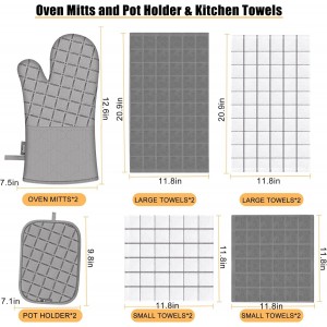 Oven Mitts Kitchen Towels and Dishcloths Pot Holders Sets, Oven Gloves Kitchen Dish Towels 500 Degree Heat Resistant Potholders with Non-Slip Silicone Surface for Cooking, Grilling, Baking-Gray